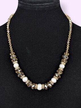 Yellow Crystal & Faux Pearl Necklace